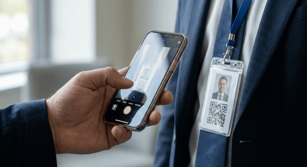 QR code ID badge, barcode ID badge