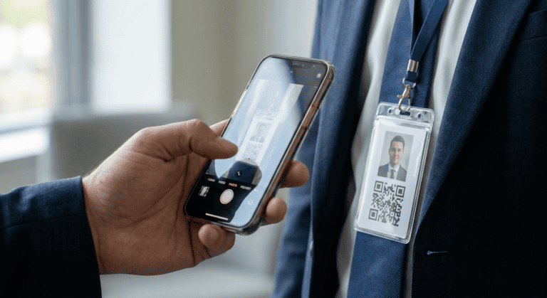 QR code ID badge, barcode ID badge