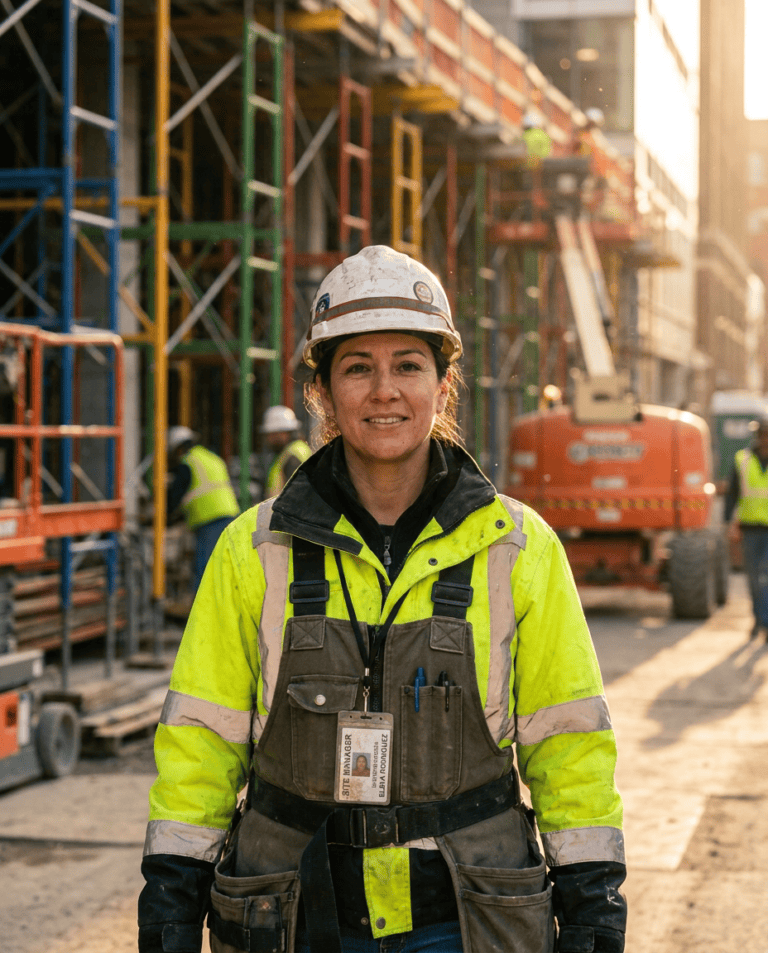 Durable trades ID badge worn on jobsite