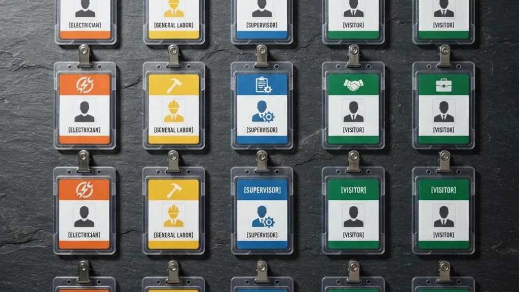 Colour coded ID badges according to job description