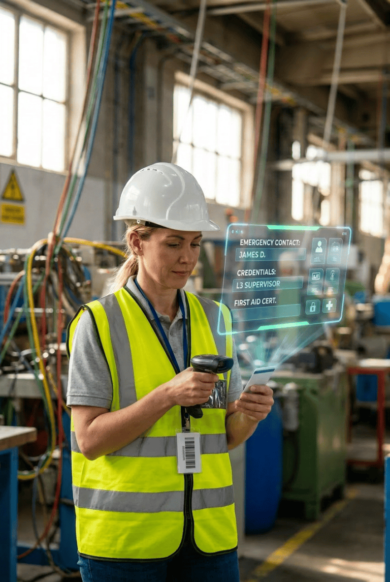 Barcode ID badge used in manufacturing workflow