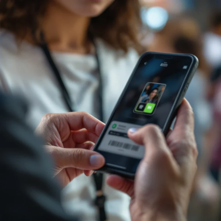 Vertical ID badge with integrated QR code being scanned on a person wearing a lanyard — abc identity SOLUTIONS badge printing service.